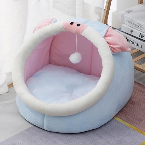 One for Pets Katzenbett aus weichem Plüsch, halbgeschlossen, mit Teaser, blaues Schweinchen, Größe M One for Pets Katzenbett aus weichem Plüsch, halbgeschlossen, mit Teaser, blaues Schweinchen, Größe M von One for Pets
