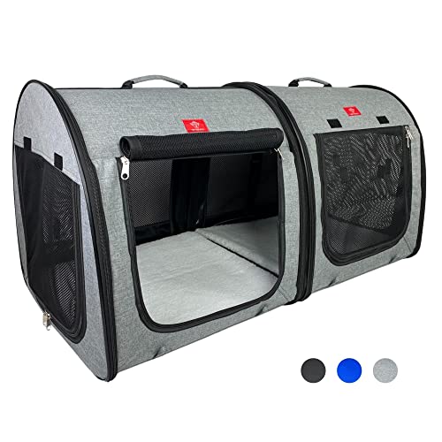 One for Pets Tragbare 2-in-1-Haustierhütte, Stoff, Schwarz/Königsblau, 50,8 x 50,8 x 99,1 cm, Autositz-Gurt-Befestigung im Lieferumfang enthalten (grau) von One for Pets