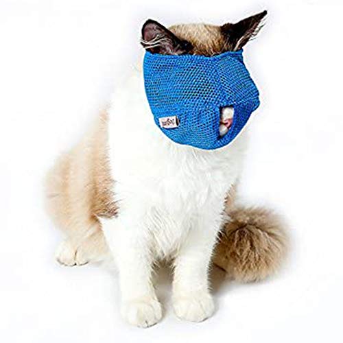 OneCut Katzen-Maulkorb, atmungsaktiv mit verstellbarem Mesh-Maulkorb, verhindert Kratzer und Beißen – Anti-Biss-Anti-Meow, L, blau von OneCut
