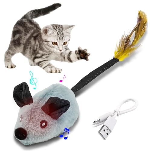 OneNine Katzenspielzeug Elektrisch Spielmaus, Katzenspielzeug Maus, Elektrisches Katzen Spielzeug Mit Federschwanz, Cat Toys, Spielzeug Katze mit USB Kabel für Katzenauslauf und Gegen Langeweile von OneNine