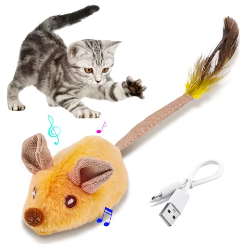 OneNine Katzenspielzeug Elektrisch Spielmaus, Katzenspielzeug Maus, Elektrisches Katzenspielzeug Mit Federschwanz, Cat Toys, Spielzeug Katze mit USB Kabel für Katzenauslauf und Gegen Langeweile von OneNine