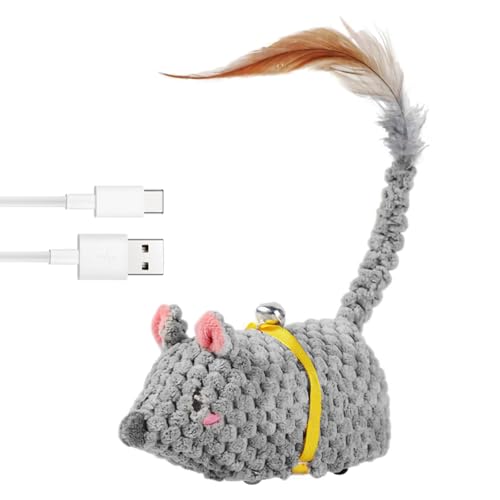 OneNine Katzenspielzeug Maus, Elektrische Spielmaus für Katzen, Elektrisches Katzen Spielzeug Mit Federschwanz, Spielzeug Katze mit USB Kabel für Katzenauslauf und Gegen Langeweile von OneNine