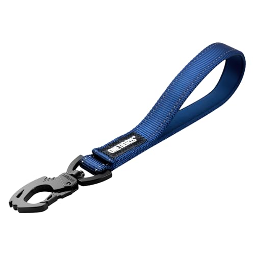 OneTigris Bolt Kurzführer Hund 30cm, Hundeleine Kurz mit Tiger Zahn Metallclip und Weiche Polsterung, Reflektierend Nylon Hundeleine Geeignet für Mittlere Große Hunde Blau von OneTigris
