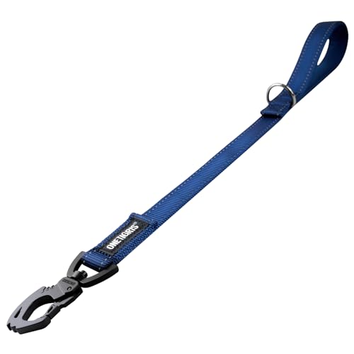 OneTigris Bolt Kurzführer Hund 52cm, Hundeleine Kurz mit Tiger Zahn Metallclip und Weiche Polsterung, Reflektierend Nylon Hundeleine Geeignet für Mittlere Große Hunde Blau von OneTigris
