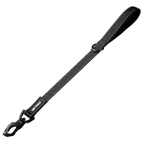 OneTigris Bolt Kurzführer Hund 52cm, Hundeleine Kurz mit Tiger Zahn Metallclip und Weiche Polsterung, Reflektierend Nylon Hundeleine Geeignet für Mittlere Große Hunde Schwarz von OneTigris