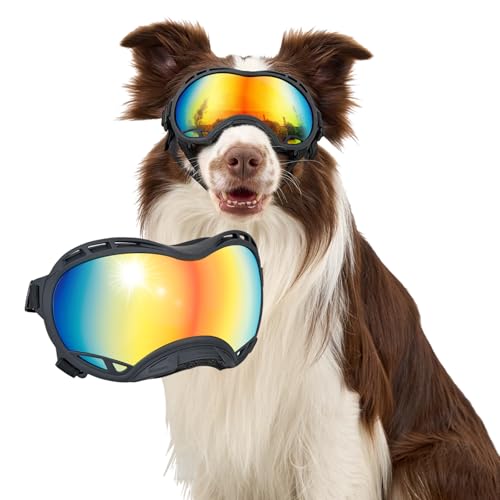 OneTigris Hundebrille, Sonnenbrille für Hunde Winddicht und staubdicht mit UV-Schutz, Langlebig und komfortabel Einstellbar Hundesonnenbrille für Schnee, Outdoor-Abenteuer, Auto - M von OneTigris
