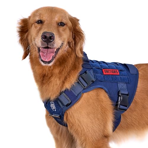 OneTigris Hundegeschirr, FIRE WATCHER Taktische Geschirr Sicherheitsgeschirr Hunde Hundeweste mit 1 Griffe und 2 D-Ring 1000D Nylon (L, Blau) von OneTigris