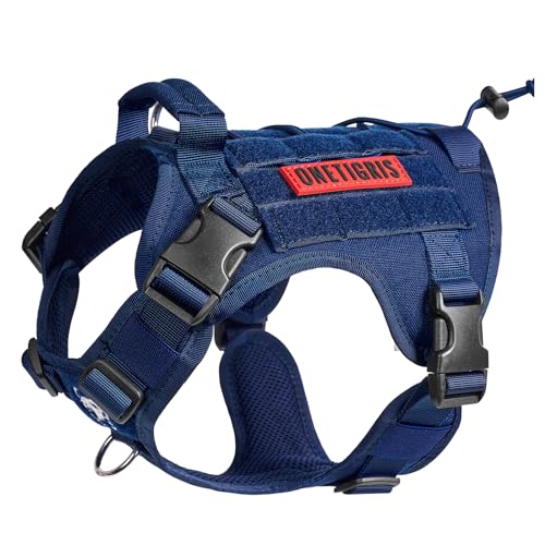 OneTigris Hundegeschirr, FIRE WATCHER Taktische Geschirr Sicherheitsgeschirr Hunde Hundeweste mit 1 Griffe und 2 D-Ring 1000D Nylon (S, Blau) von OneTigris