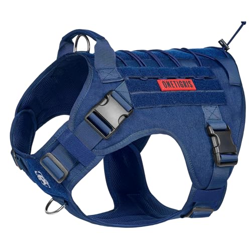 OneTigris Hundegeschirr, FIRE WATCHER Taktische Geschirr Sicherheitsgeschirr Hunde Hundeweste mit 1 Griffe und 2 D-Ring 1000D Nylon (XL, Blau) von OneTigris