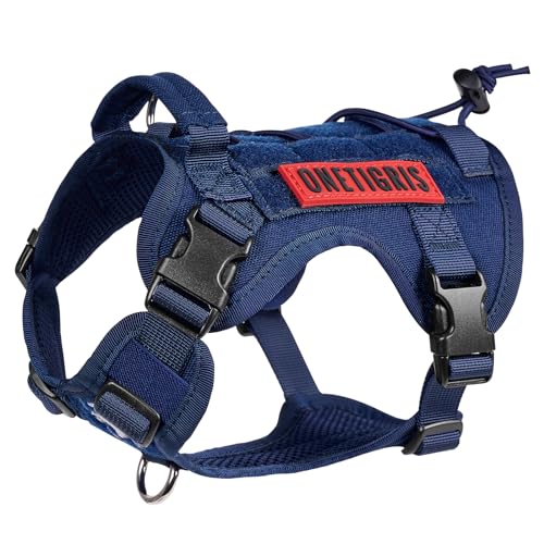 OneTigris Hundegeschirr, FIRE Watcher Taktische Geschirr MOLLE Sicherheitsgeschirr Service Hunde Hundeweste mit 1 Griffe und 2 No-Pull D-Ring 1000D Nylon (XS, Blau) von OneTigris