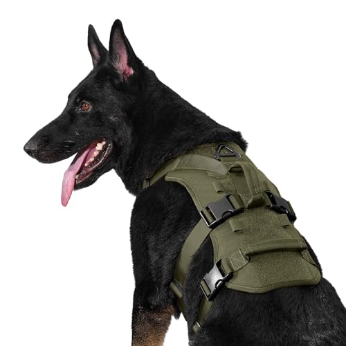 OneTigris Hundegeschirr, T-Bone Taktisches Geschirr mit 2 Griff Ausbruchsicher Einstellbar Brustgeschirr für Hunde Jagd Wandern Trainierung Spaziergang Outdoor-Aktivitäten (Grün, XL) von OneTigris