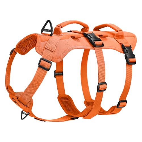 OneTigris Hundegeschirr, T-Bone Taktisches Geschirr mit 2 Griff Ausbruchsicher Einstellbar Brustgeschirr für Hunde Jagd Wandern Trainierung Spaziergang Outdoor-Aktivitäten (Orange, L) von OneTigris
