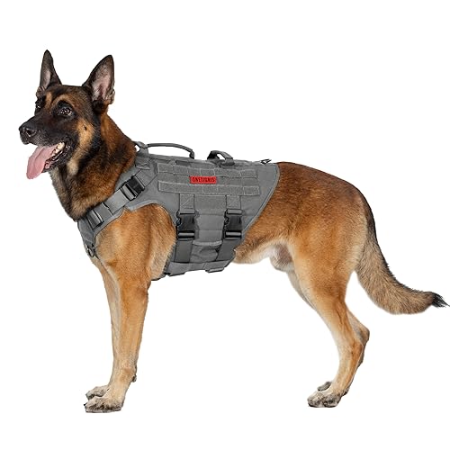 OneTigris Hundegeschirr, X Destroyer Taktisches Einstellbar Geschirr mit 3 Griffe 2 Metallschnallen Sicherheitsgeschirr (Grau XL) von OneTigris
