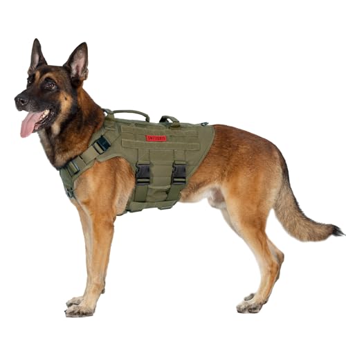 OneTigris Hundegeschirr, X Destroyer Taktisches Einstellbar Geschirr mit 3 Griffe 2 Metallschnallen Sicherheitsgeschirr (Grün XL) von OneTigris