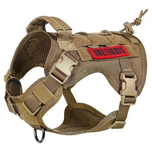 OneTigris Hundegeschirr, FIRE Watcher Taktische Geschirr MOLLE Sicherheitsgeschirr Service Hunde Hundeweste mit 1 Griffe und 2 No-Pull D-Ring 1000D Nylon (XS, Braun) von OneTigris