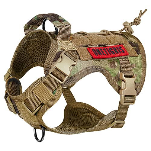 OneTigris Hundegeschirr, FIRE Watcher Taktische Geschirr MOLLE Sicherheitsgeschirr Service Hunde Hundeweste mit 1 Griffe und 2 No-Pull D-Ring 1000D Nylon (XS, Mehrfarbig) von OneTigris