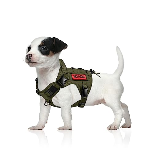OneTigris Hundegeschirr, FIRE Watcher Taktische Geschirr MOLLE Sicherheitsgeschirr Service Hunde Hundeweste mit 1 Griffe und 2 No-Pull D-Ring 1000D Nylon (XS, Grün) von OneTigris