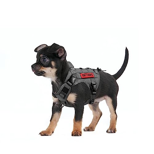 OneTigris Hundegeschirr, FIRE Watcher Taktische Geschirr MOLLE Sicherheitsgeschirr Service Hunde Hundeweste mit 1 Griffe und 2 No-Pull D-Ring 1000D Nylon (XS, Grau) von OneTigris