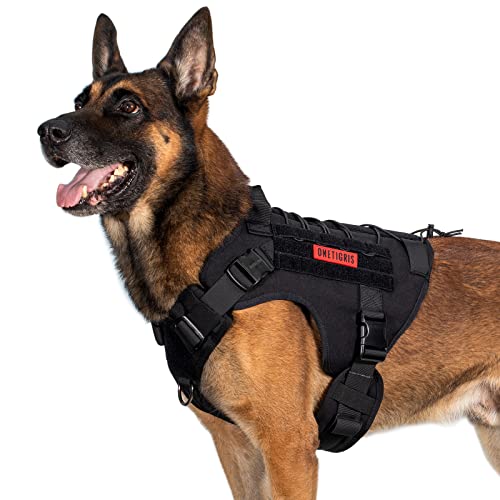 OneTigris Hundegeschirr, FIRE Watcher 2.0 Taktisches Geschirr 2 Metallschnallen MOLLE Sicherheitsgeschirr Service Hunde Hundeweste mit 1 Griffe und 2 No-Pull D-Ring 1000D Nylon - Schwarz XL von OneTigris