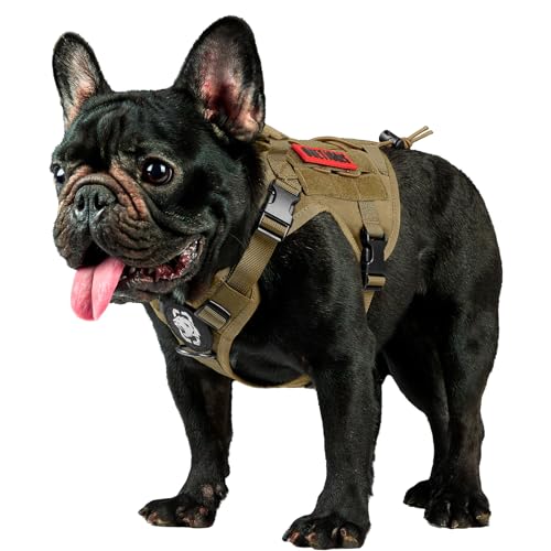 OneTigris Hundegeschirr, FIRE Watcher Taktische Geschirr MOLLE Sicherheitsgeschirr Service Hunde Hundeweste mit 1 Griffe und 2 No-Pull D-Ring 1000D Nylon (XXS, Braun) von OneTigris