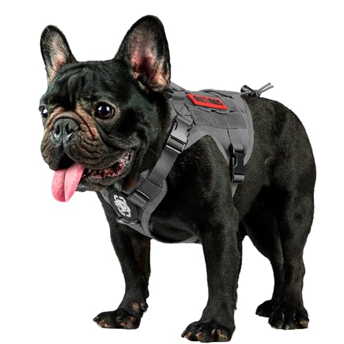OneTigris Hundegeschirr, FIRE WATCHER Taktische Geschirr Sicherheitsgeschirr Hunde Hundeweste mit 1 Griffe und 2 D-Ring 1000D Nylon (XXS, Grau) von OneTigris