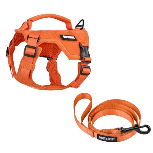 OneTigris Hundegeschirr Kleine Hunde mit Leine(150cm), MINI Trooper Welpengeschirr mit Steuergriff und 2 Abschlepppositionen für Kleine Hunde, Orange XXXS von OneTigris