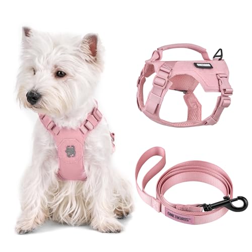 OneTigris Hundegeschirr Kleine Hunde mit Leine(150cm), MINI Trooper Welpengeschirr mit Steuergriff und 2 Abschlepppositionen für Kleine Hunde, Rosa XXXS von OneTigris