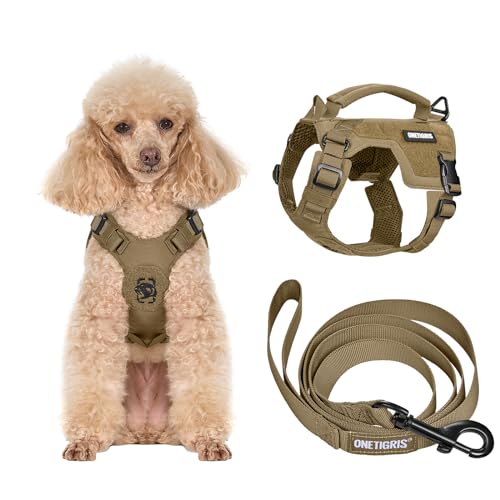 OneTigris Hundegeschirr und Leine Set, Mini Trooper Welpengeschirr mit Steuergriff für extra kleine/kleine mittelgroße Hunde Braun XS von OneTigris