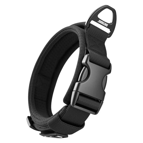 OneTigris Hundehalsband, Speziell für Kleine Hunde, Gepolstertes weiches Martingale Halsband, mit Kunststoffschnalle und Aluminiumlegierung Ring, Verstellbar Halsband Mit Griff, Schwarz, S(30-40cm) von OneTigris