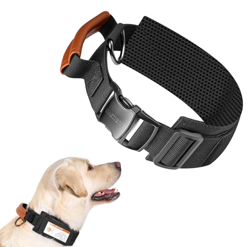 OneTigris Tactical Hundehalsband, mit Leder Griff Metallschnalle und Wasserdichte Tasche Schwarz L von OneTigris