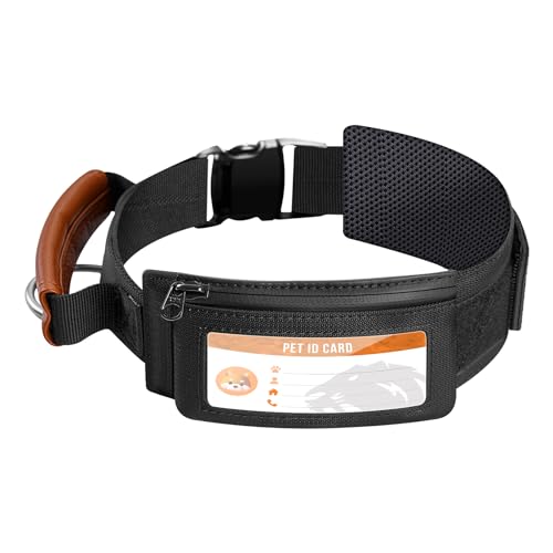 OneTigris Hundehalsband Tactical Waterproof Zip Pouch für Airtag/Haustier GPS Tracker und Haustier Postkarten Leder Griff Metallschnalle Schwarz M von OneTigris