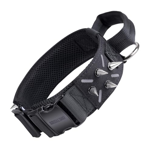 OneTigris Hundehalsband mit Nieten, Taktisches Spiked-Halsband für Mittel und Große Hunde 16 Abnehmbare Stachelnieten Schwarz M von OneTigris