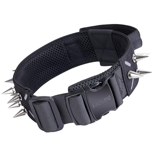 OneTigris Hundehalsband mit Nieten, Taktisches Spiked-Halsband für Mittel und Große Hunde 16 Abnehmbare Stachelnieten Schwarz XL von OneTigris
