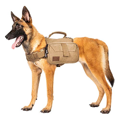 OneTigris Hunderucksack Camping Wandern Reißen Hundebackpack für M/L Größe Hunde (M, Braun) von OneTigris