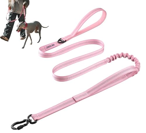 OneTigris Joggingleine für Hund, 130g Freihandleinen Hundeleine, mit Dual Griffe, 360° drehbare, Joggingleine Hunde Reflektierende Nähte, 38-152cm für Laufen (Rosa) von OneTigris