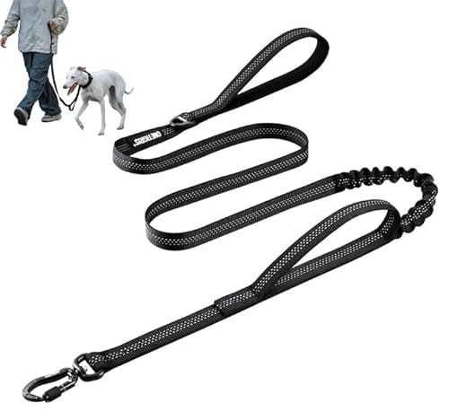 OneTigris Joggingleine für Hund, 130g Freihandleinen Hundeleine, mit Dual Griffe, 360° drehbare, Joggingleine Hunde Reflektierende Nähte, 38-152cm für Laufen (Schwarz) von OneTigris