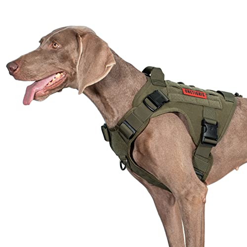 OneTigris Upgraded Fire Watcher 2.0 mit Strapazierfähiger Metallschnalle, Taktische Hundegeschirr mit Griff, No Pull Geschirr Grosse Hunde mit MOLLE-Klettsystem - Grün L von OneTigris
