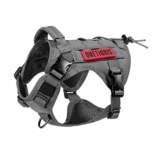 OneTigris Hundegeschirr, FIRE WATCHER Taktische Geschirr Sicherheitsgeschirr Hunde Hundeweste mit 1 Griffe und 2 D-Ring 1000D Nylon (M, Grau) von OneTigris