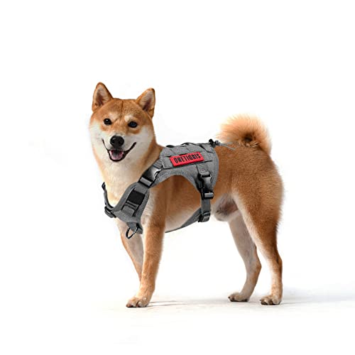 OneTigris Hundegeschirr, FIRE WATCHER Taktische Geschirr Sicherheitsgeschirr Hunde Hundeweste mit 1 Griffe und 2 D-Ring 1000D Nylon (S, Grau) von OneTigris