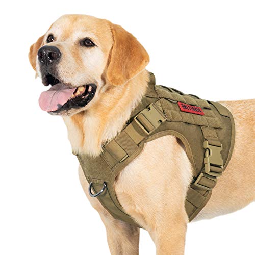 OneTigris Hundegeschirr, FIRE WATCHER Taktische Geschirr Sicherheitsgeschirr Hunde Hundeweste mit 1 Griffe und 2 D-Ring 1000D Nylon (XL, Braun) von OneTigris