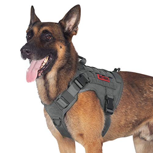 OneTigris Hundegeschirr, FIRE WATCHER Taktische Geschirr Sicherheitsgeschirr Hunde Hundeweste mit 1 Griffe und 2 D-Ring 1000D Nylon (XL, Grau) von OneTigris