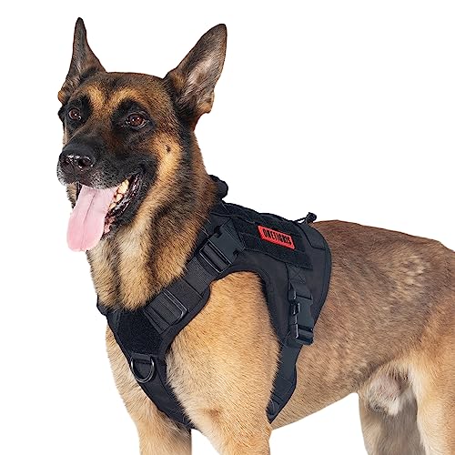OneTigris Hundegeschirr, FIRE WATCHER Taktische Geschirr Sicherheitsgeschirr Hunde Hundeweste mit 1 Griffe und 2 D-Ring 1000D Nylon (XL, Schwarz) von OneTigris