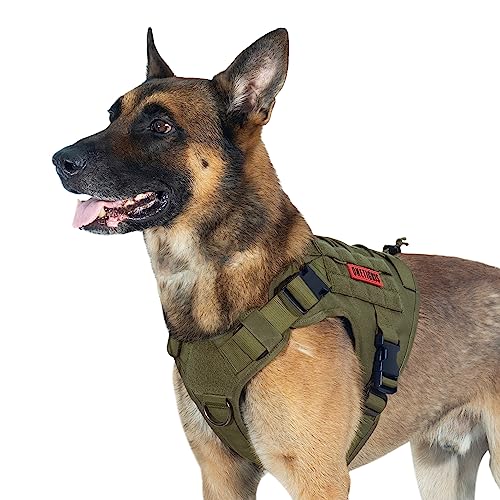 OneTigris Hundegeschirr, FIRE WATCHER Taktische Geschirr Sicherheitsgeschirr Hunde Hundeweste mit 1 Griffe und 2 D-Ring 1000D Nylon (XL, Grün) von OneTigris