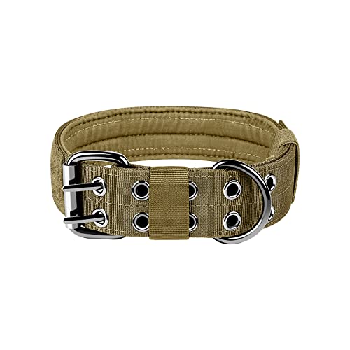 OneTigris Verstellbare Hundehalsband, Komfortables Verdicktes Nylongewebe Gepolstertes Hundehalsband Breit mit Strapazierfähige Metallschnalle (Braun, L) von OneTigris