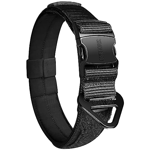 OneTigris X11 Hundehalsband, Schweres Verstärktes Nylon Verstellbares Halsband Hund mit weichem Innenfutter, Metallverschluss und Patches, Hundehalsband mit Laser-Cut-Design und Reflektierend von OneTigris