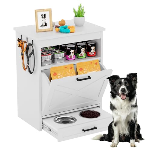 Moderner Hundefutter-Aufbewahrungsschrank mit 2 erhöhten Hundenäpfen, Haustier-Futterstation mit Organizer, Kippbarer Haustierfutterschrank, Möbel, Weiß Moderner Hundefutter-Aufbewahrungsschrank mit 2 erhöhten Hundenäpfen, Haustier-Futterstation mit Organizer, Kippbarer Haustierfutterschrank, Möbel, Weiß von Onelike