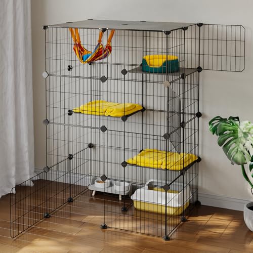 Oneluck 4-stöckiger 119 cm großer Katzenkäfig, DIY-Katzenlaufstall, abnehmbarer Metalldraht, Zwinger, Katzenkiste, Übung, extra Platz, ideal für 1–2 Katzen von Oneluck