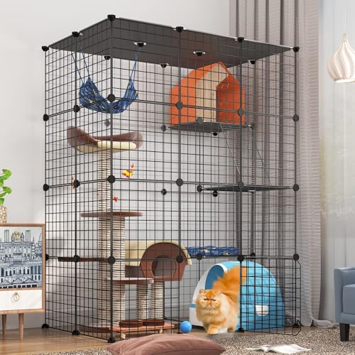 Oneluck 4-stöckiger 140 cm großer Katzenkäfig, DIY Katzenlaufstall, abnehmbarer Metalldraht, Zwinger, Katzenkiste, Übung, extra Platz, ideal für 1-2 Katzen von Oneluck