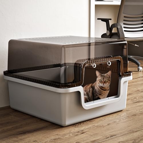 Oneluck Große Katzentoilette mit Deckel und Schaufel und transparentem Deckel, antihaftbeschichtet, langlebig, leicht zu reinigende Pfanne für Haushalte mit mehreren Katzen, XL, Grau Oneluck Große Katzentoilette mit Deckel und Schaufel und transparentem Deckel, antihaftbeschichtet, langlebig, leicht zu reinigende Pfanne für Haushalte mit mehreren Katzen, XL, Grau von Oneluck