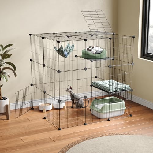 Oneluck Katzenkäfig, 3-stöckig, für den Innenbereich, DIY-Katzenlaufstall, abnehmbarer Metalldraht, Hundehütte, Katzenkiste, groß, extra Übungsplatz, ideal für 1 Katze, 80 cm Oneluck Katzenkäfig, 3-stöckig, für den Innenbereich, DIY-Katzenlaufstall, abnehmbarer Metalldraht, Hundehütte, Katzenkiste, groß, extra Übungsplatz, ideal für 1 Katze, 80 cm von Oneluck